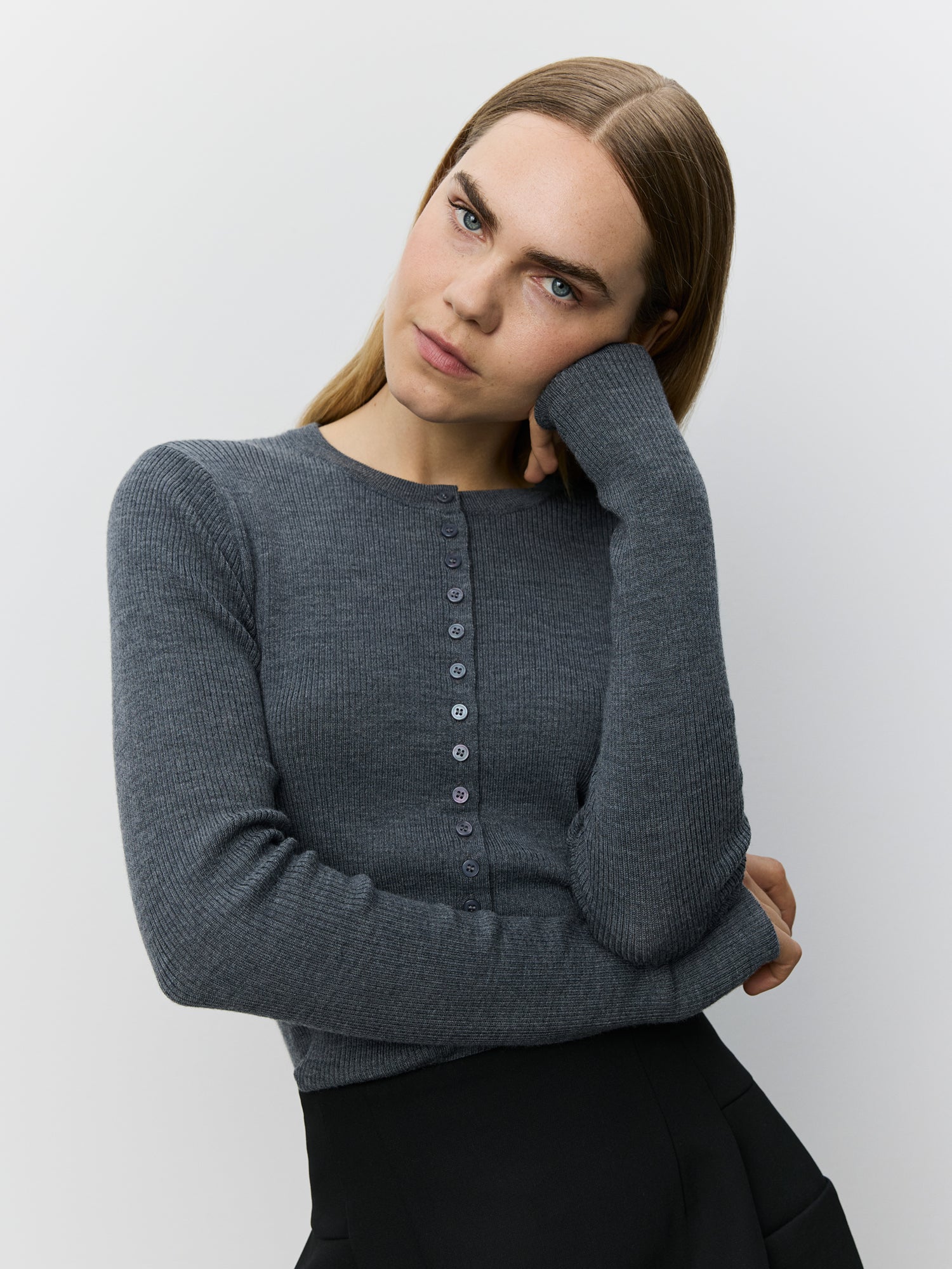 Sofie Schnoor WOMEN JULESSW STRIK CARDIGAN Cardigan 8011 Dark grey melange