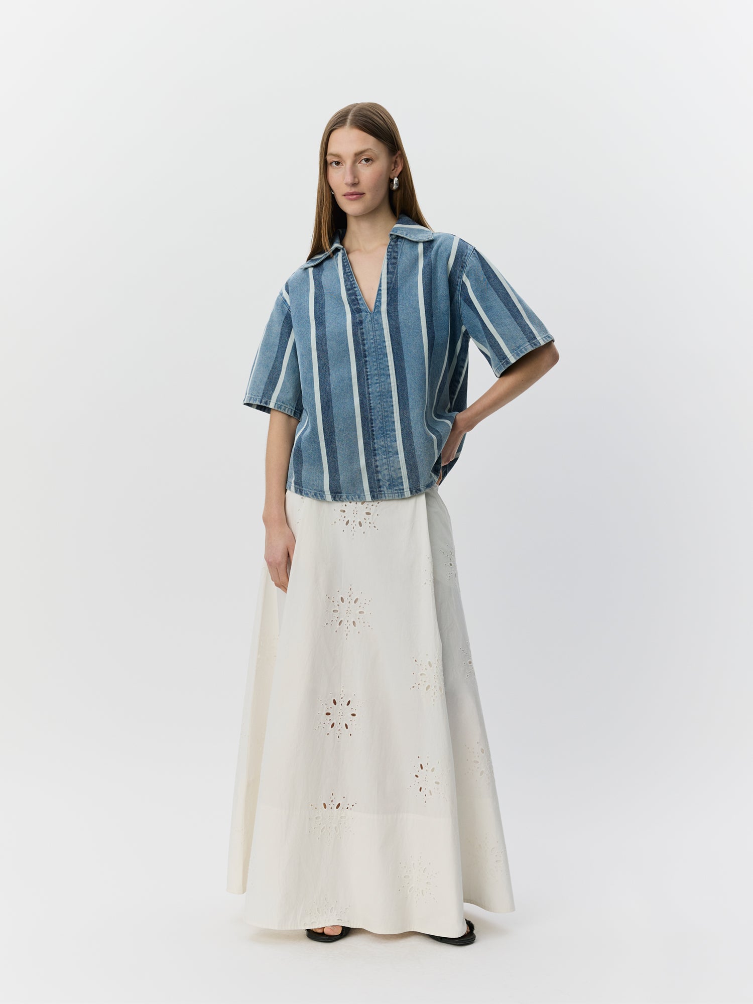 Sofie Schnoor WOMEN MAKISW STRIPET DENIM SKJORTE Skjorte 5123 Blue denim Stripe