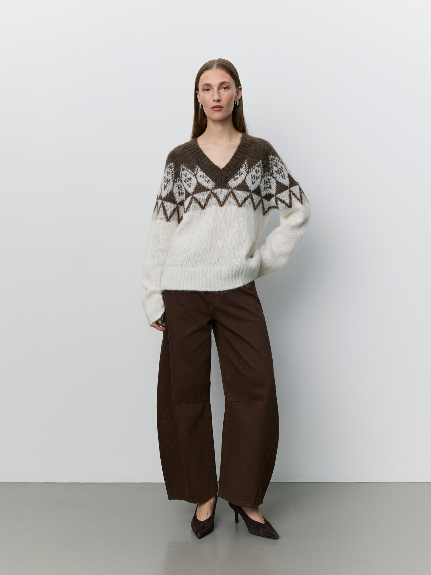 Sofie Schnoor WOMEN ALLEGRASW V-NECK STRIK SWEATER Cardigan 9144 Off White - Brown