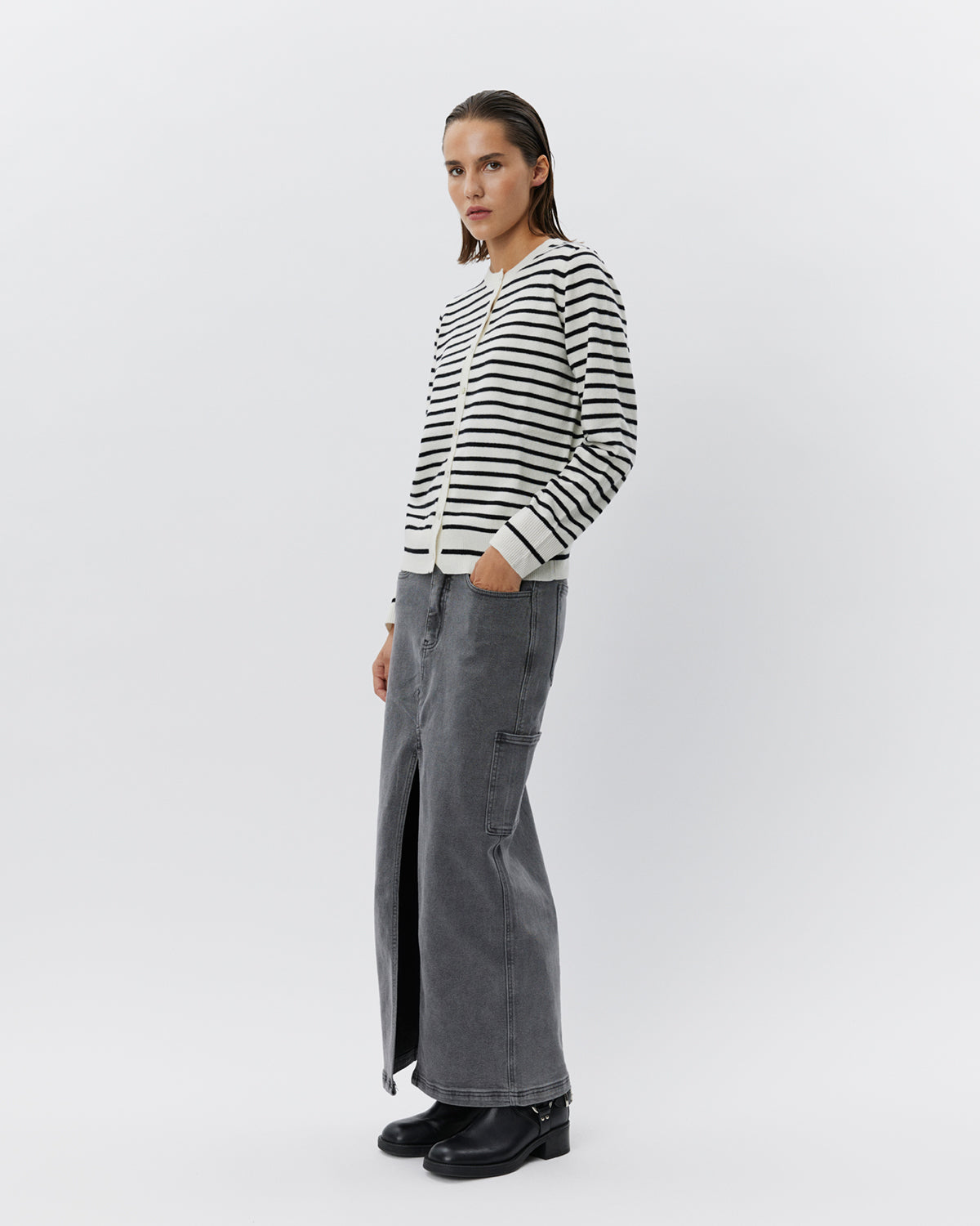 CISSESW STRIPE CARDIGAN Cardigan - 9096 Black Off white | Sofie