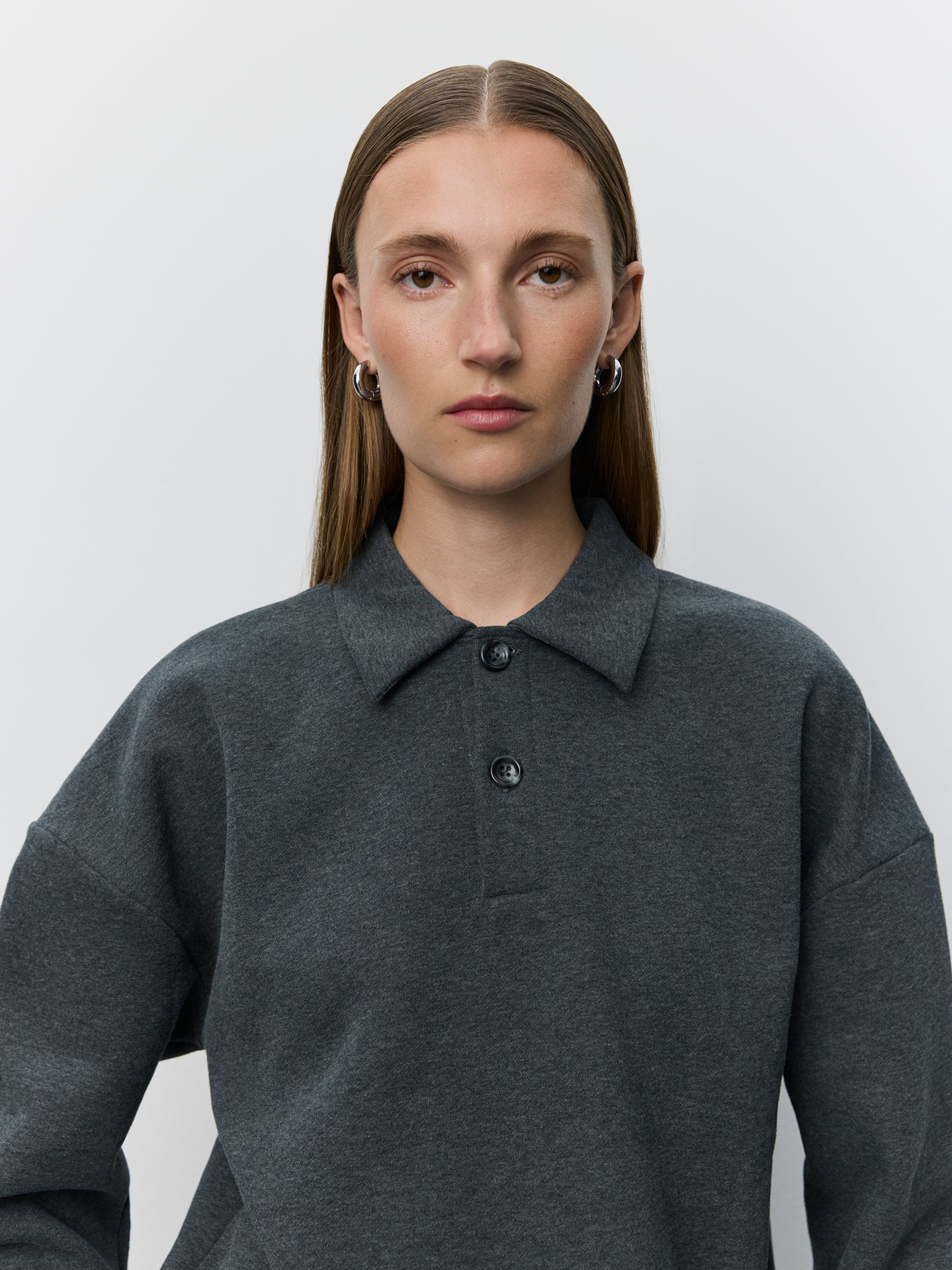 Sofie Schnoor WOMEN LUMESW POLO SWEATSHIRT T-shirt lang ærmet 8011 Dark grey melange