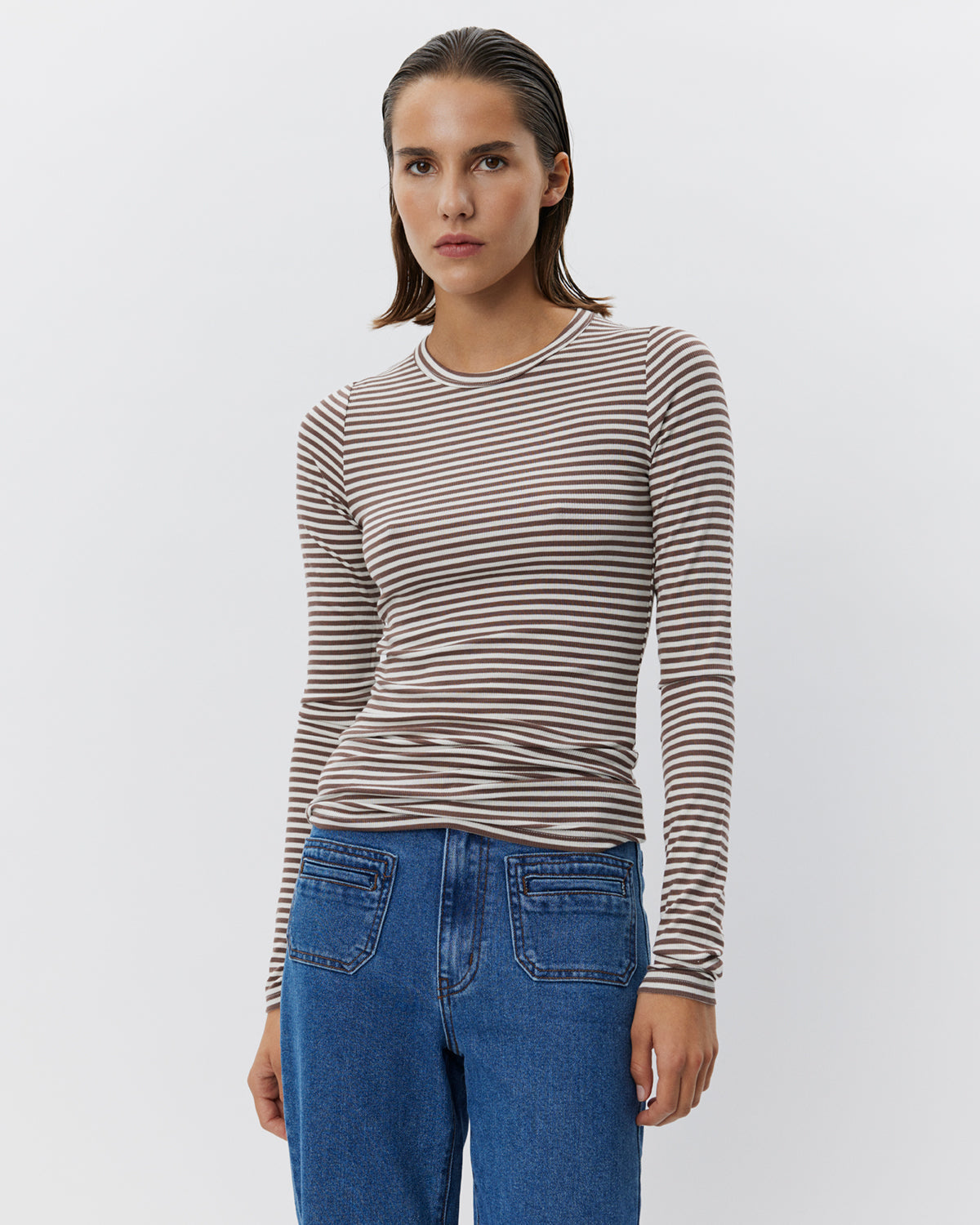 Sofie Schnoor WOMEN PETRICIASW STRIPE T-SHIRT LONG SLEEVE T-shirt Long Sleeve 7113 Brown Striped