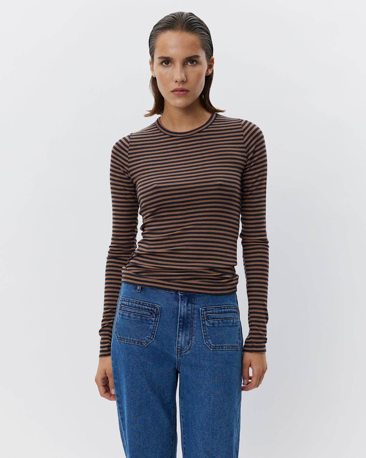 Sofie Schnoor WOMEN PETRICIASW STRIPE T-SHIRT LONG SLEEVE T-shirt Long Sleeve 7140 Light Brown Black striped