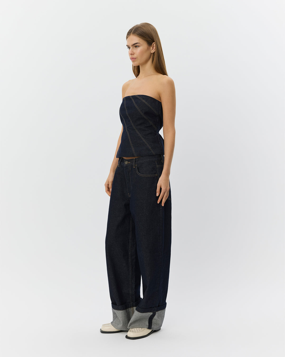 TILLESW RAW DENIM CORSET TOP Top - 5090 Dark denim blue | Sofie